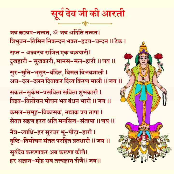 Surya Dev Ji Ki Aarti Lyrics in Hindi Surya Dev Ji Ki Aarti Lyrics in Hindi